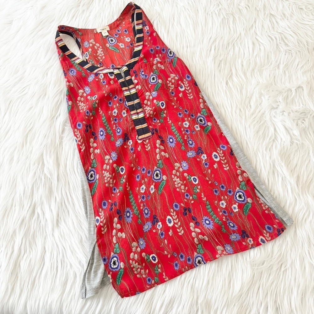 Tiny Red Floral Blouse with Grey Back